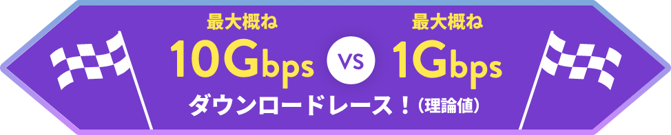 最大概ね10Gbps VS 最大概ね1Gbps ダウンロードレース！（理論値）