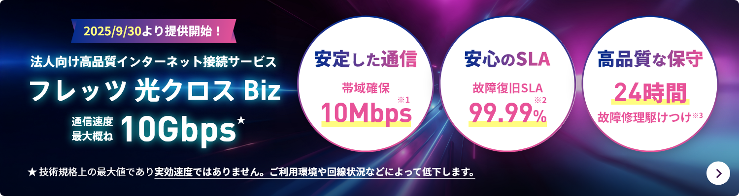 法人向け 高品質インターネット接続サービス フレッツ 光クロス Biz