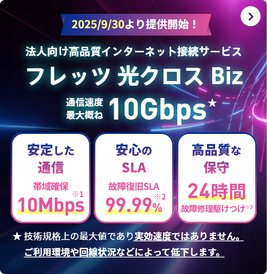 法人向け 高品質インターネット接続サービス フレッツ 光クロス Biz
