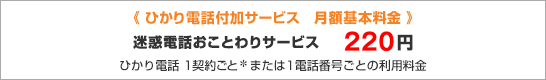 ひかり電話付加サービス 月額基本料金 迷惑電話おことわりサービス 220円 ひかり電話 1契約ごと*または1電話番号ごとの利用料金