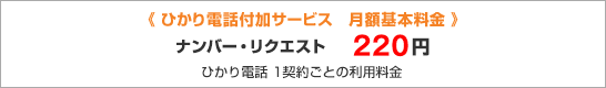 ひかり電話付加サービス 月額基本料金 ナンバー・リクエスト 200円 ひかり電話 1契約ごとの利用料金