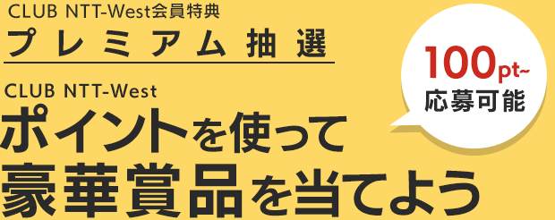 CLUB NTT-West会員特典 プレミアム抽選｜CLUB NTT-Westポイントを使って豪華賞品を当てよう 100pt～応募可能